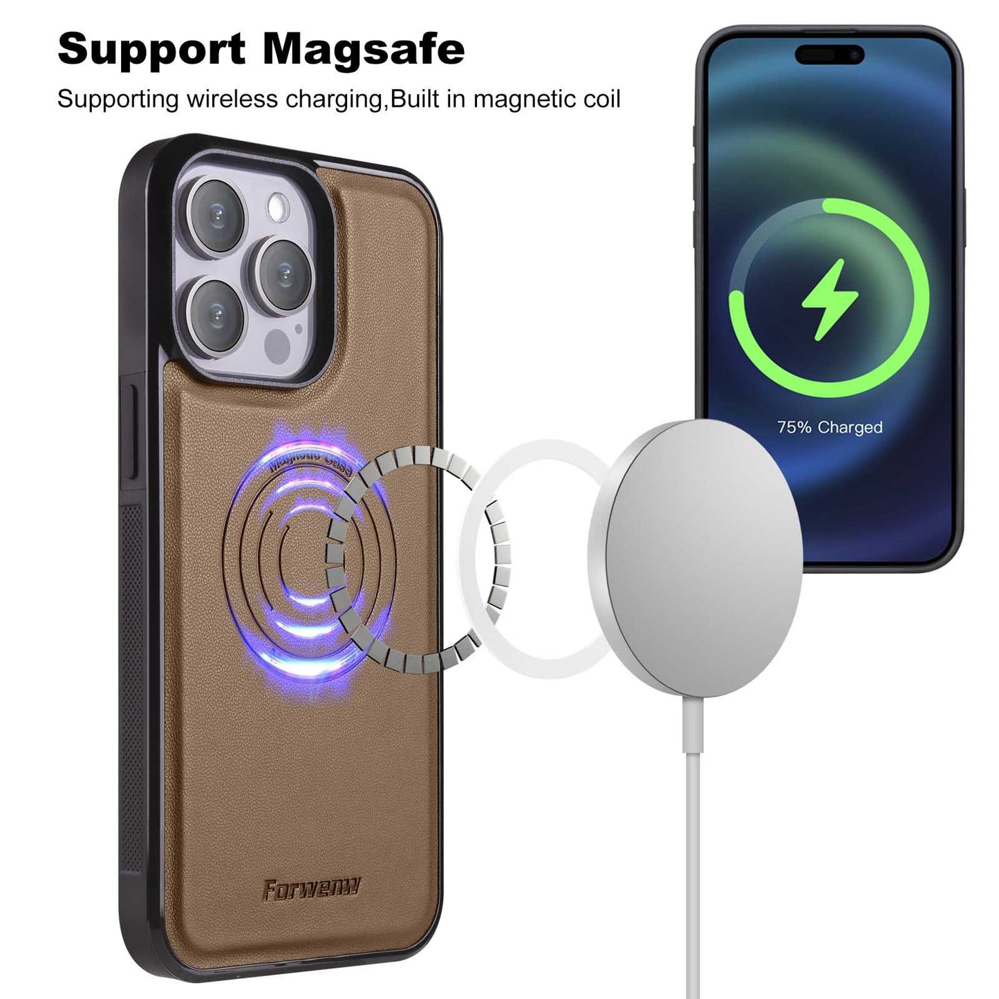 Executive Leather Cardholder Phone Case – Magnetic Charging & Built-In Stand