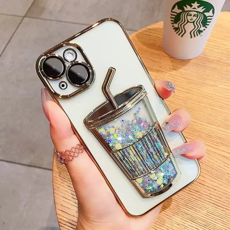 Transparent 3D milk tea cup soft mobile phone case