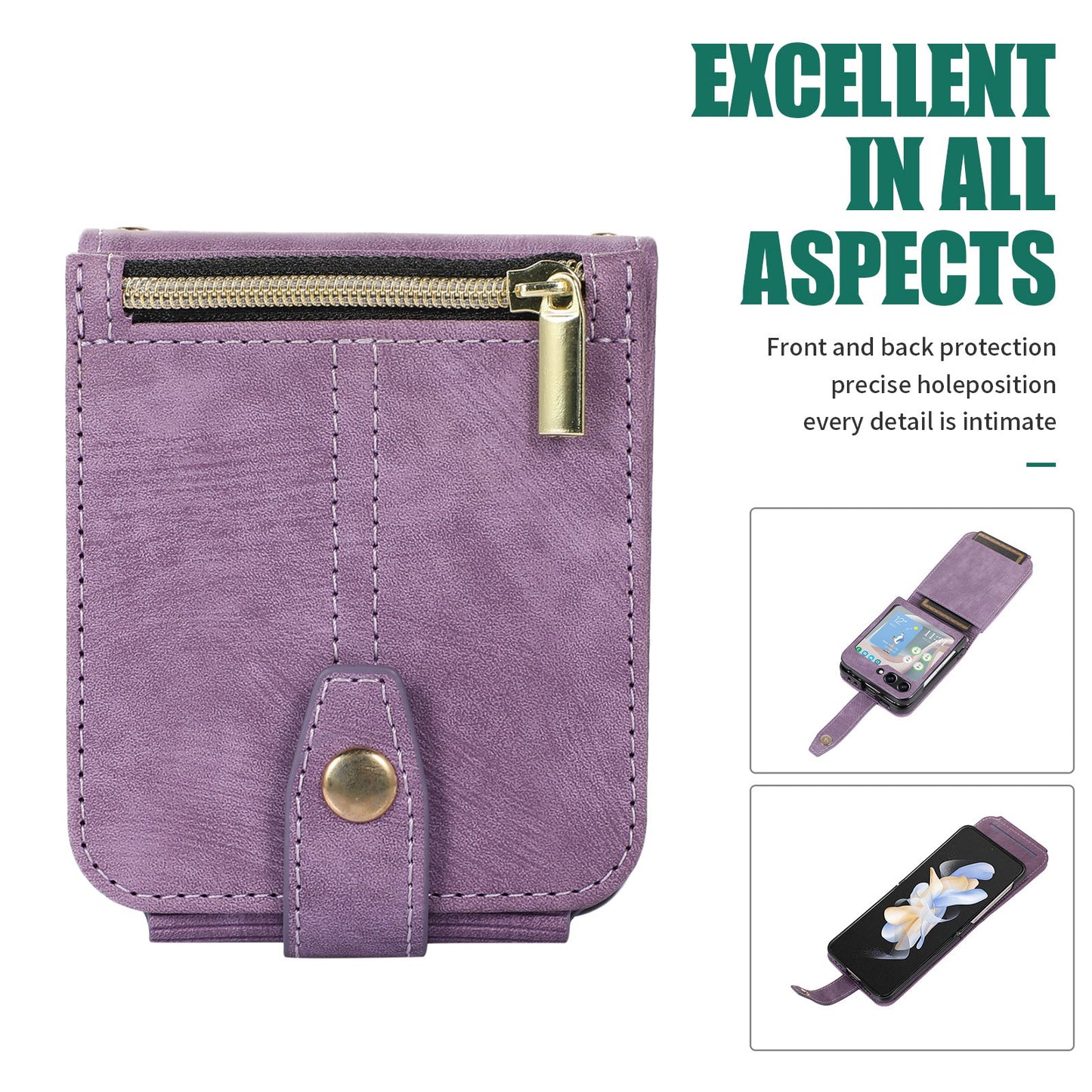 Suitable For Samsung Z FLIP3/4/5 Zipper Card Holder Phone Leather Case