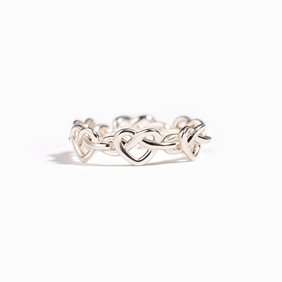 925 Sterling Silver Mother & Daughter Always Connected Infinity Heart Knot Ring