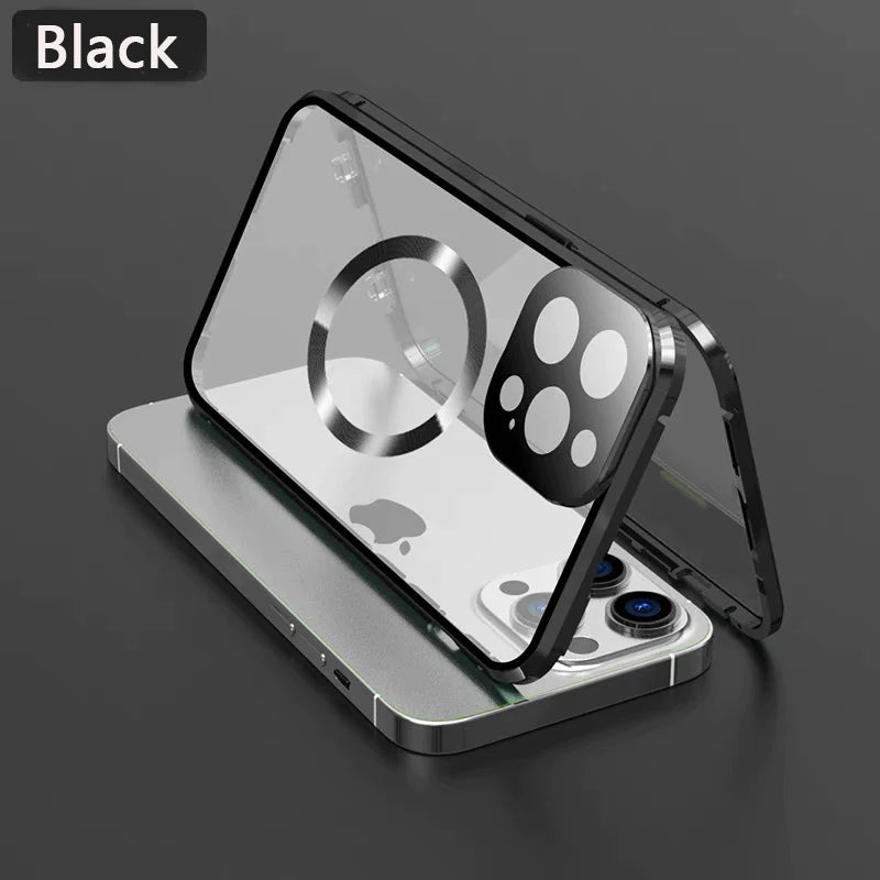 Suitable For iPhone Series Magnetic Magsafe Metal Glass Protective Mirror Buckle Anti Peeping Phone Case