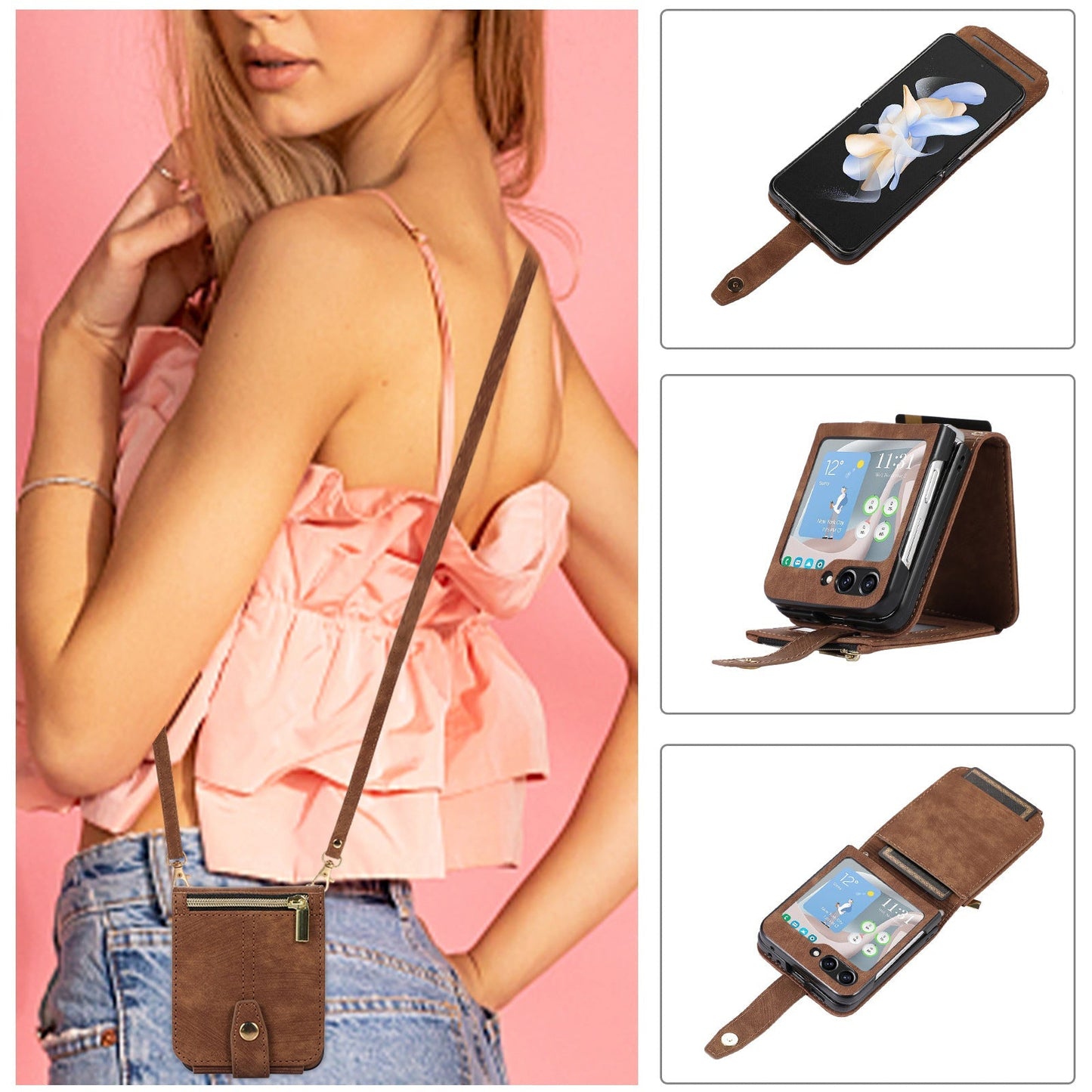 Suitable For Samsung Z FLIP3/4/5 Zipper Card Holder Phone Leather Case