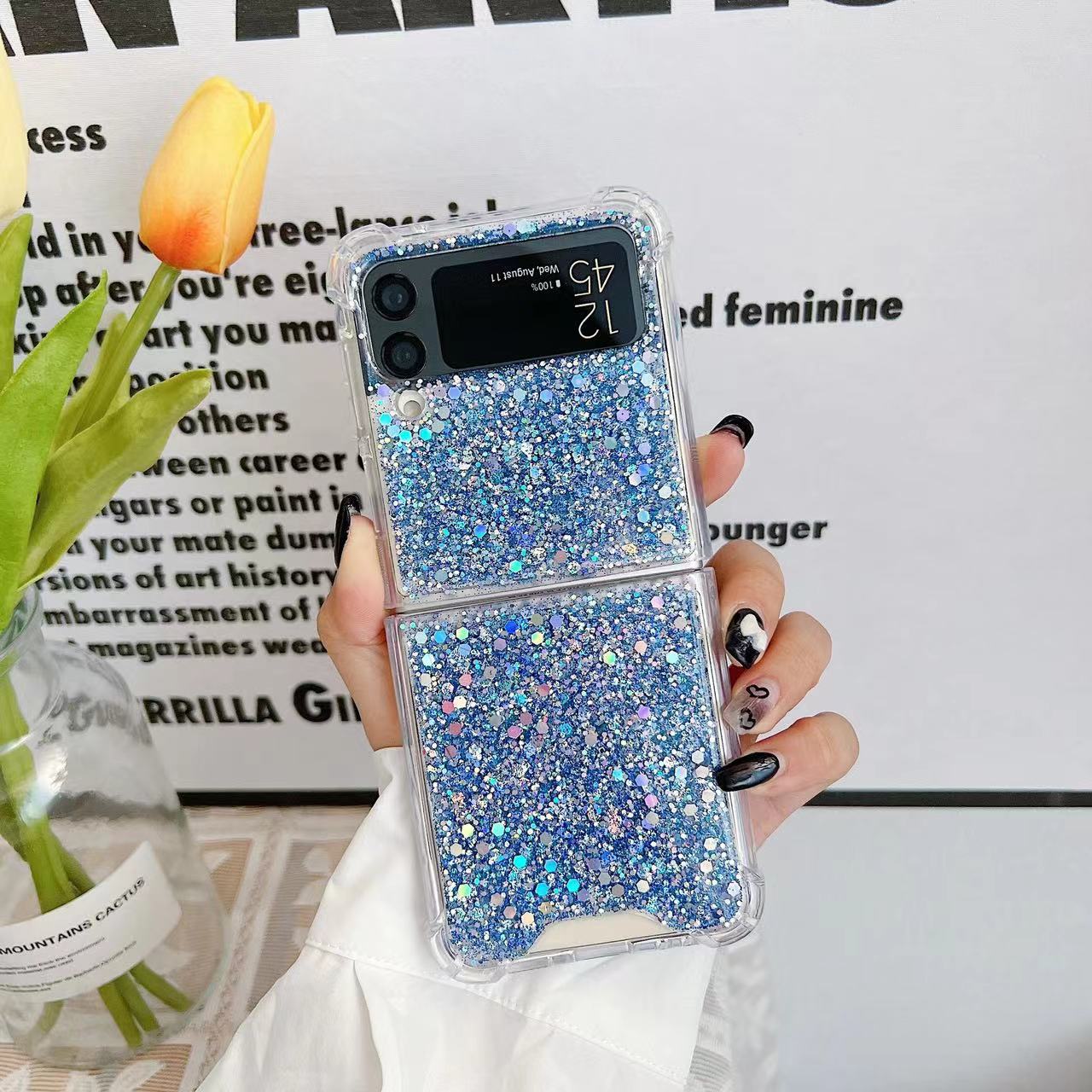 Samsung Galaxy Z Flip 3/4/5/6 Clear Case, Soft Clear Flexible Rubber Glitter Sparkle Case Corners Shockproof Protective Cover