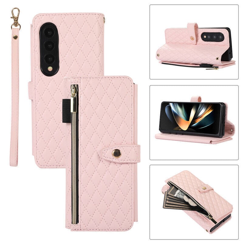 Lanyard Crossbody Rhombic Flip Wallet Case For Samsung Galaxy Z Fold4 Fold3 5G