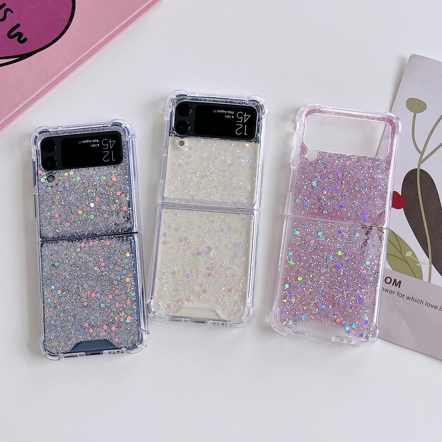 Samsung Galaxy Z Flip 3/4/5/6 Clear Case, Soft Clear Flexible Rubber Glitter Sparkle Case Corners Shockproof Protective Cover