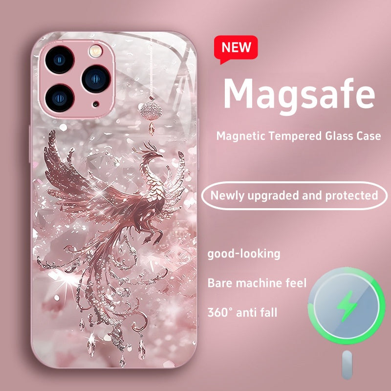 Shiny Phoenix Magsafe Tempered Glass Phone Case