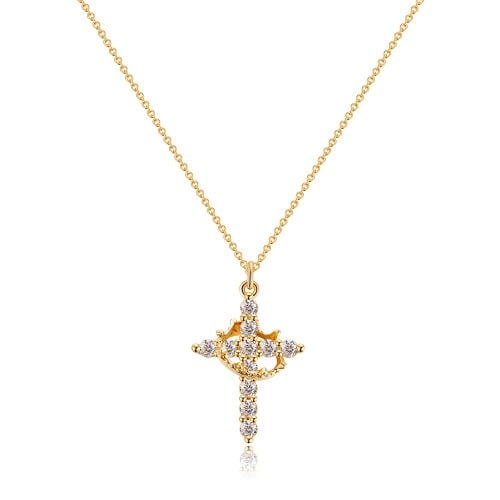 Paved Cross Rotated Crown Necklace