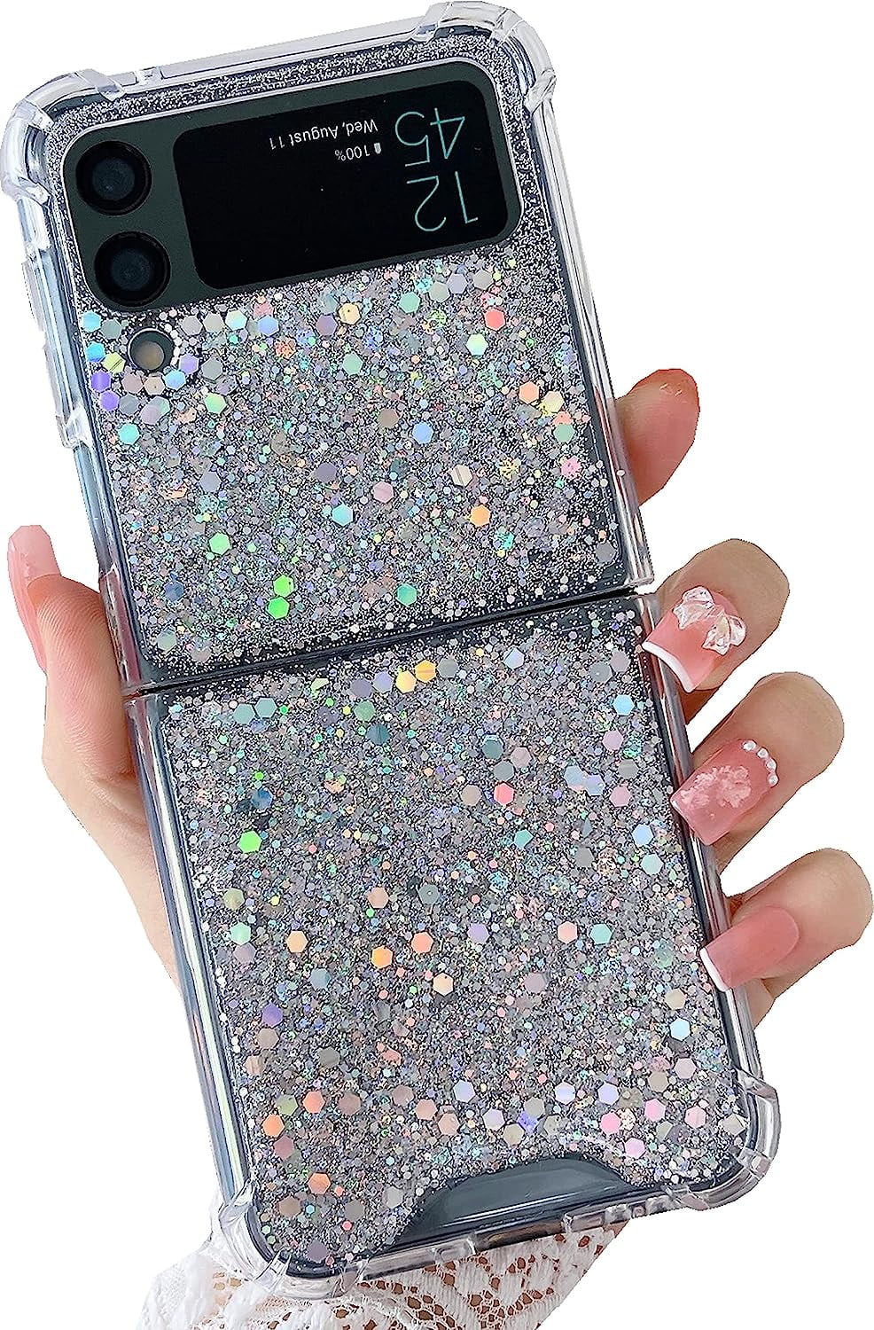 Samsung Galaxy Z Flip 3/4/5/6 Clear Case, Soft Clear Flexible Rubber Glitter Sparkle Case Corners Shockproof Protective Cover