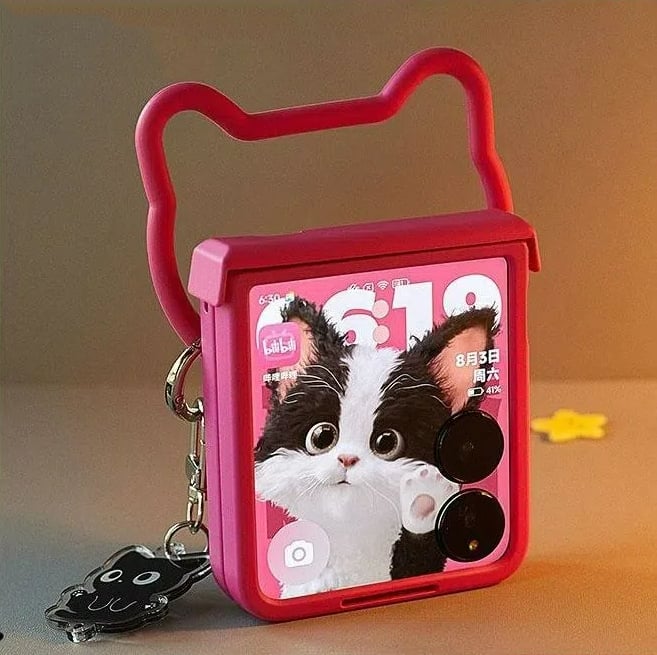 Cartoon Portable Cat Phone Case for Galaxy Z Flip6/Flip5/Flip4/Flip3