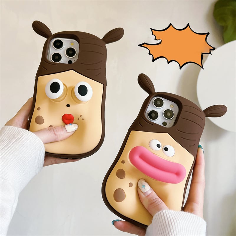 3D Cartoon Fun Braid Girl Super Thick Soft Silicone Phone Case for iPhone15promax