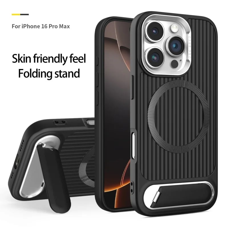 Luxury Stripe With Folding Bracket Plain Phone Case For iPhone