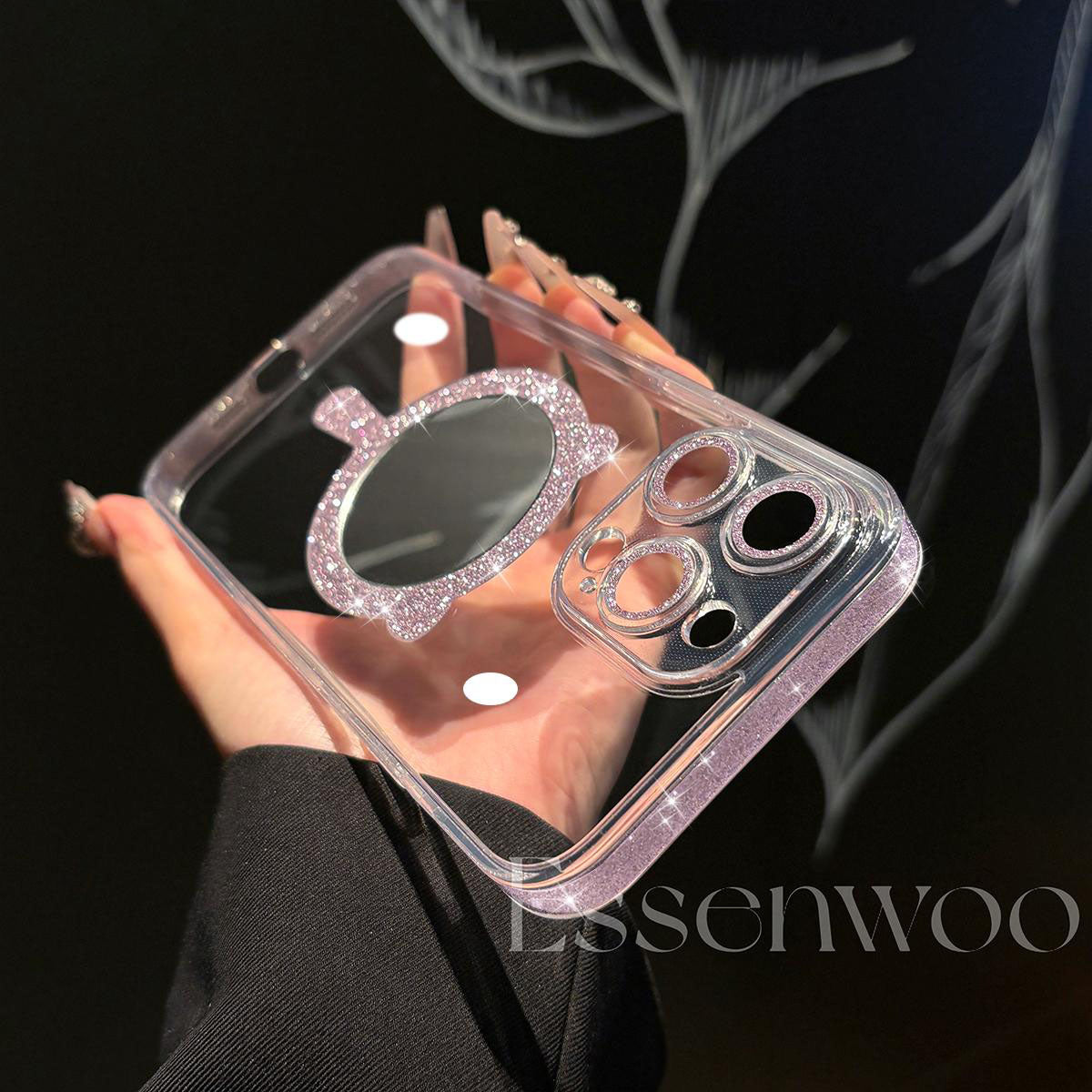 Glitter Style Women's Phone Case Cover for iPhone with Magnetic Ring and Mirror
