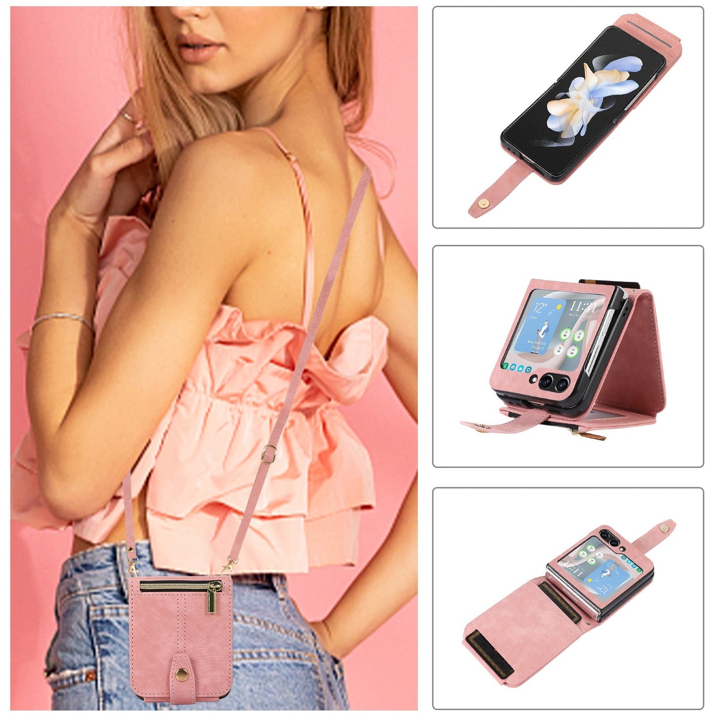 Suitable For Samsung Z FLIP3/4/5 Zipper Card Holder Phone Leather Case