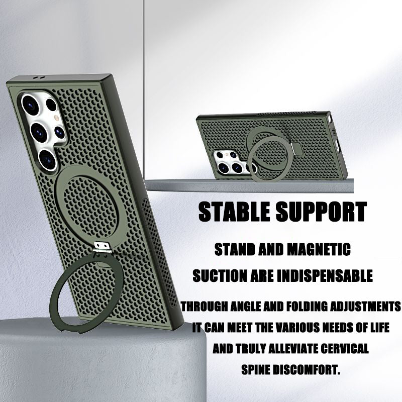 Suitable For Samsung S24/S23/S22 Mobile Phone Case Cooling Magnetic Bracket Breathable Honeycomb