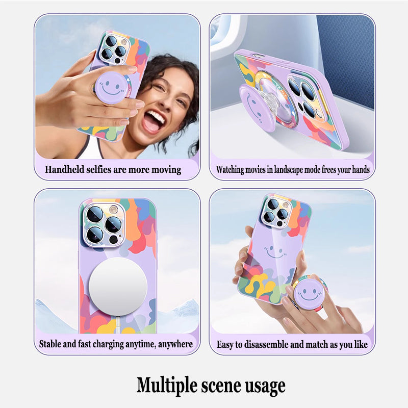 Cute Smiley Liquid Glass Magnetic Holder Phone Case For iPhone