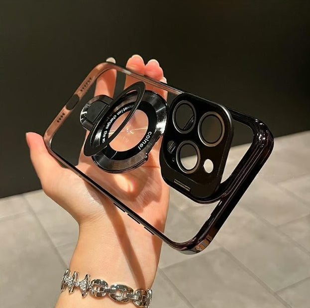 Crystal Clear Ring Grip Lens Stand Case For iPhone