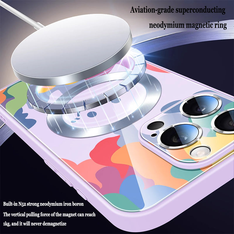 Cute Smiley Liquid Glass Magnetic Holder Phone Case For iPhone