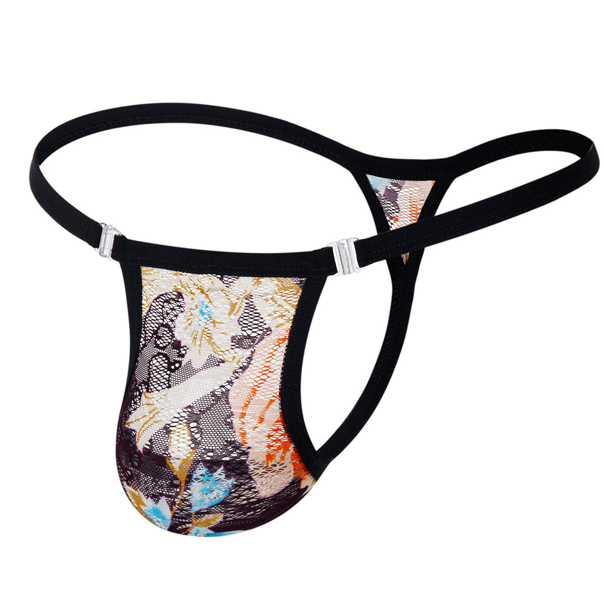 Removable Button Lace Print Thong