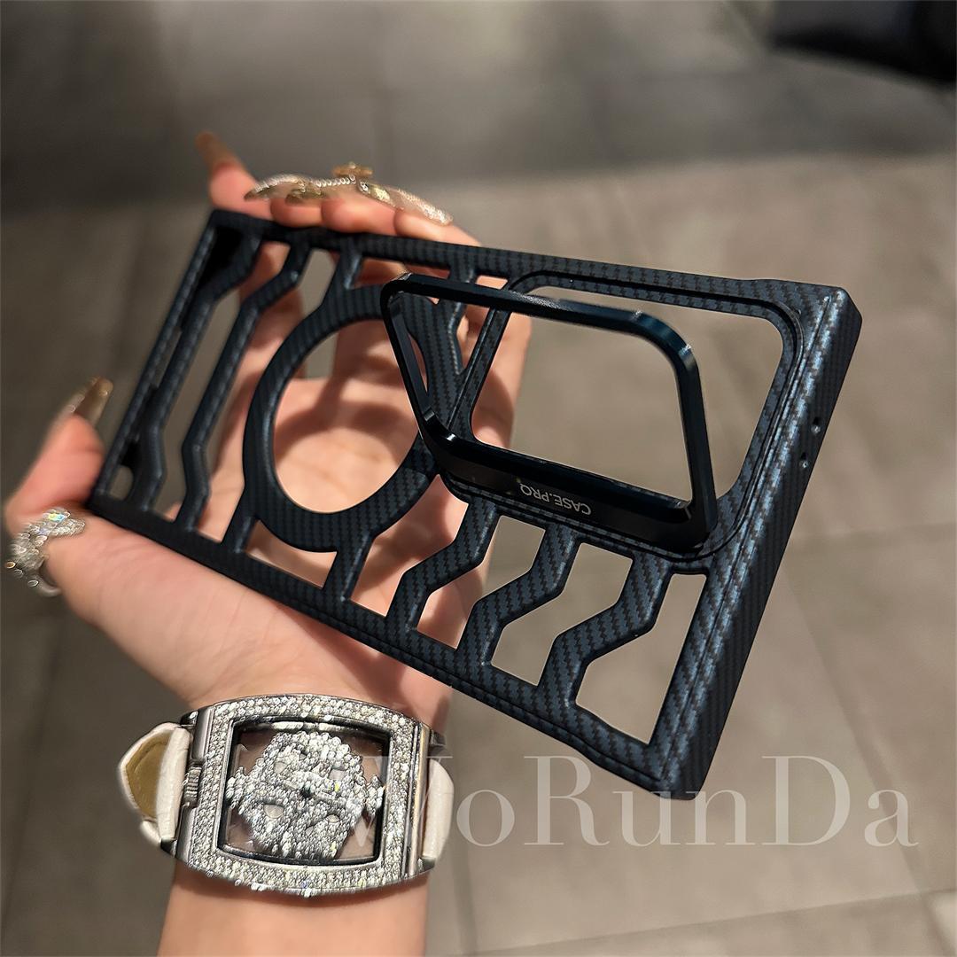 Hollow Carbon Fiber Magnetic Lens Holder Phone Case For Samsung