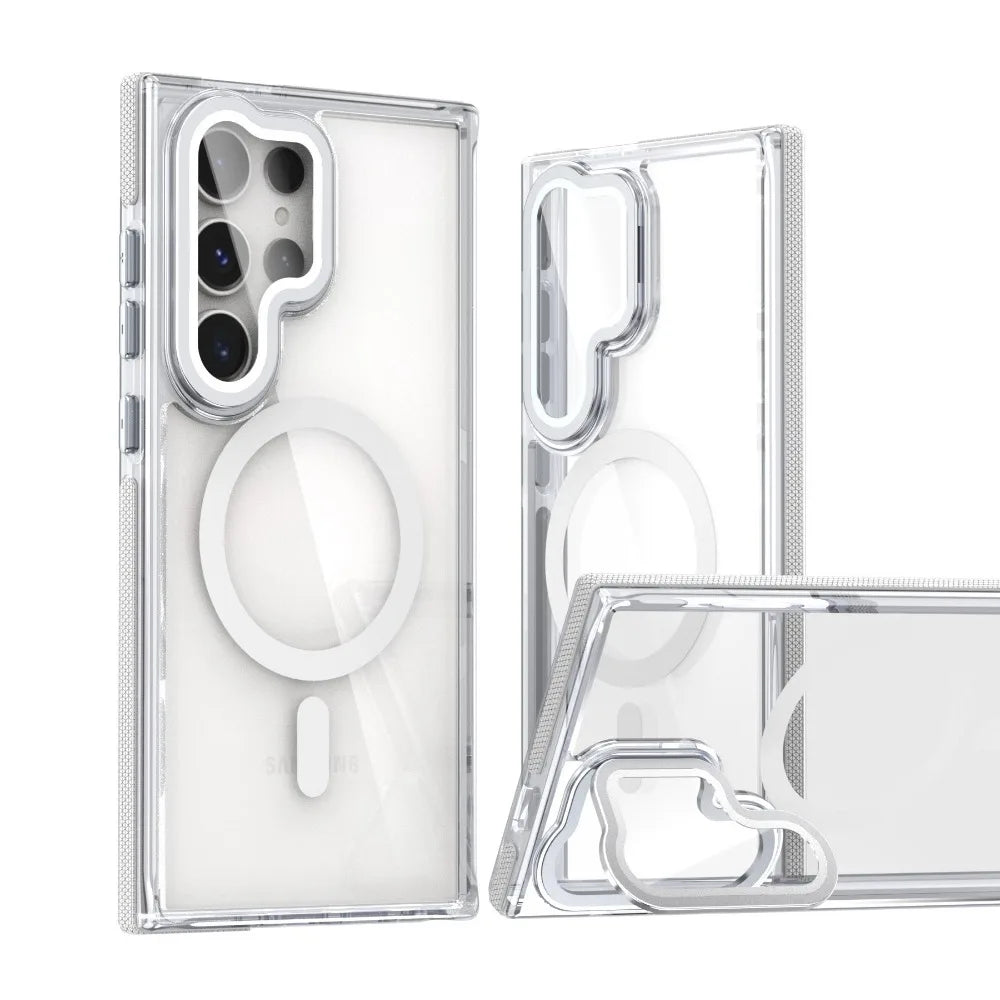 2025 New Transparent Phone Case for Samsung Galaxy S25/S24/S23/S22 Ultra Magnetic Bracket Cover