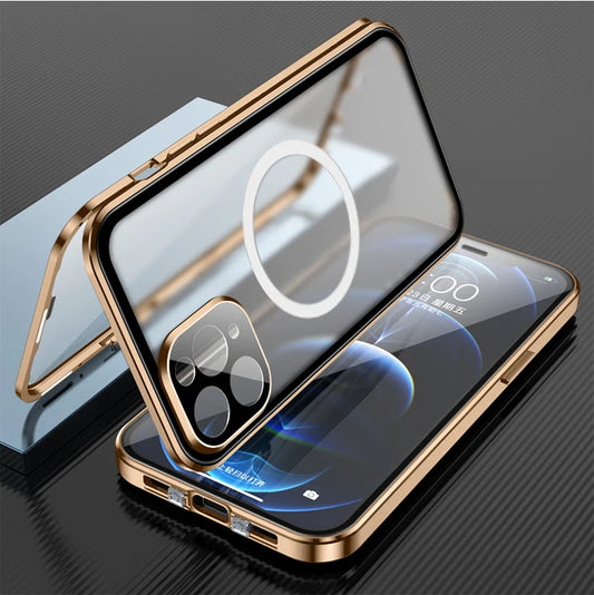 Suitable For iPhone Series Magnetic Magsafe Metal Glass Protective Mirror Buckle Anti Peeping Phone Case