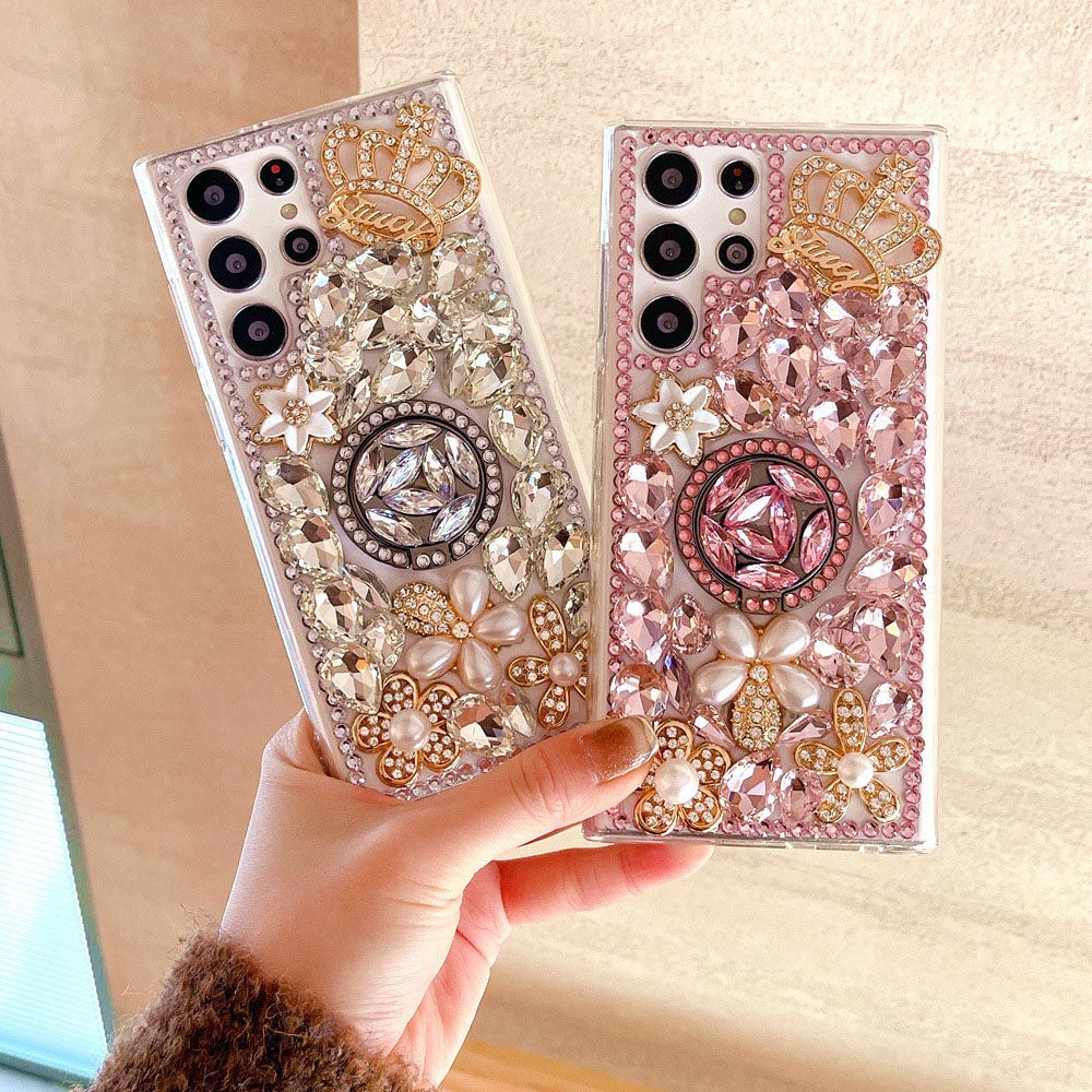 Handmade Luxury High-End Rhinestone Crown Ring Phone Case For Samsung Galaxy