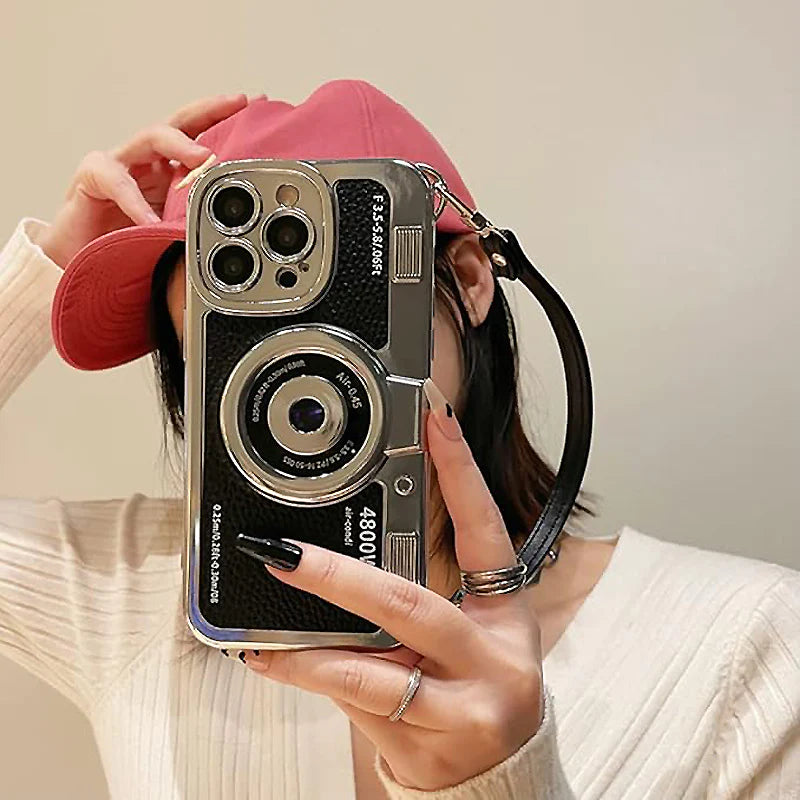 Suitable For IPhone 14 And 15 Series Stereo Retro Camera Phone Case With String