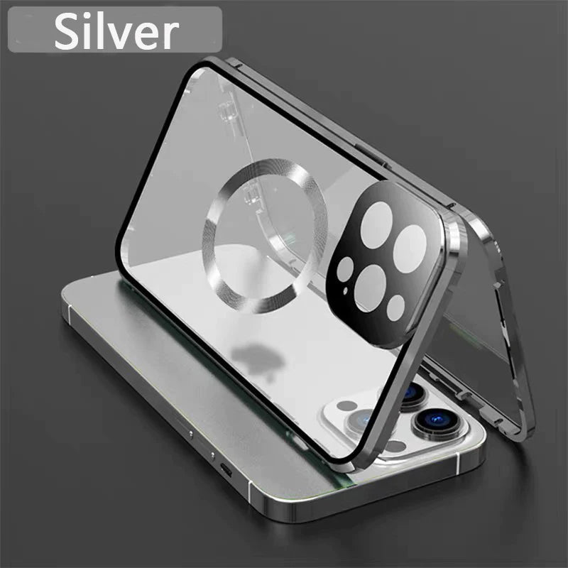 Suitable For iPhone Series Magnetic Magsafe Metal Glass Protective Mirror Buckle Anti Peeping Phone Case