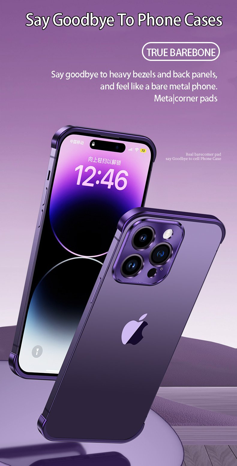 Metal Corner Pad True Frameless Anti-Fall Phone Case For iPhone for IPhone 16 15 14 13 12 Pro max plus