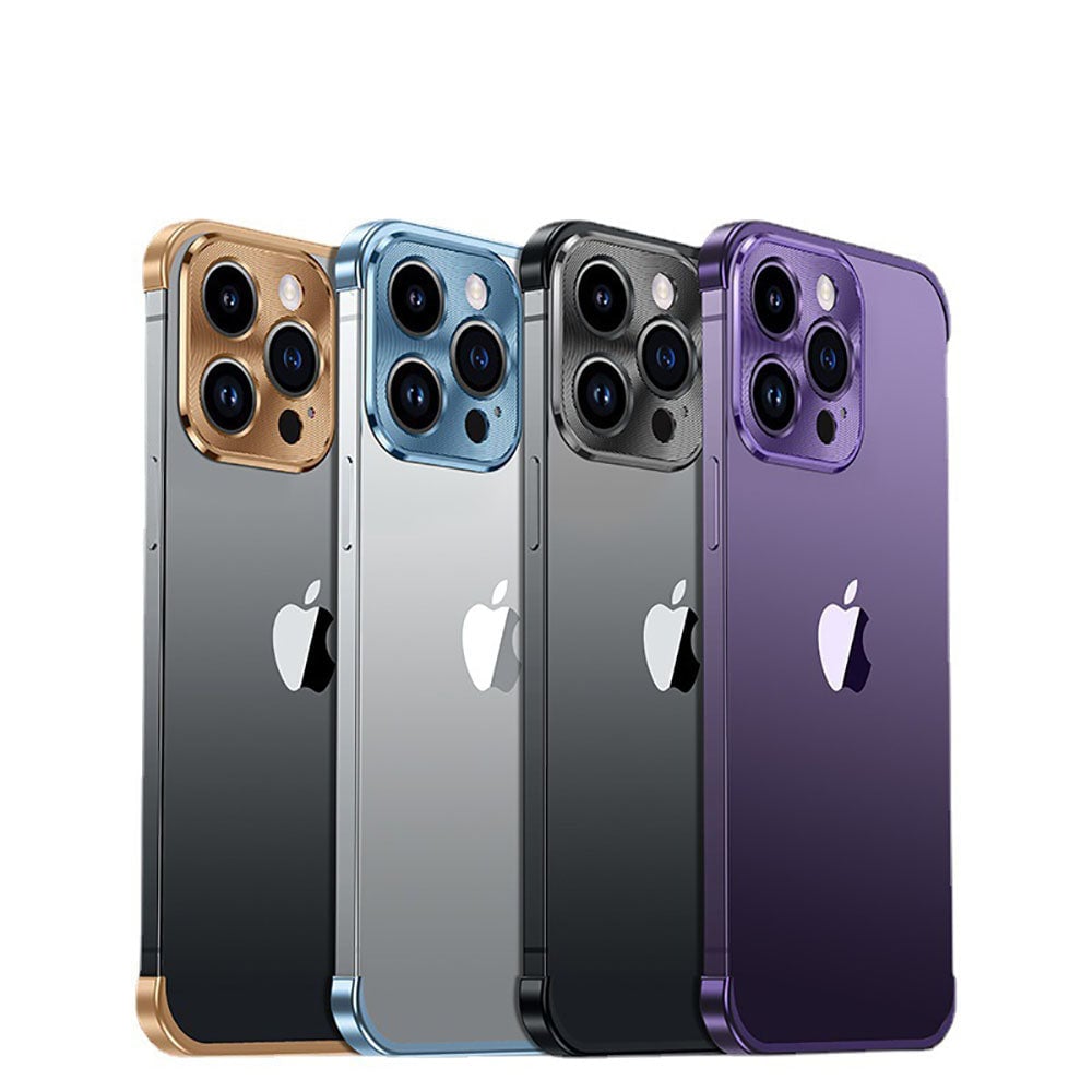 Metal Corner Pad True Frameless Anti-Fall Phone Case For iPhone for IPhone 16 15 14 13 12 Pro max plus