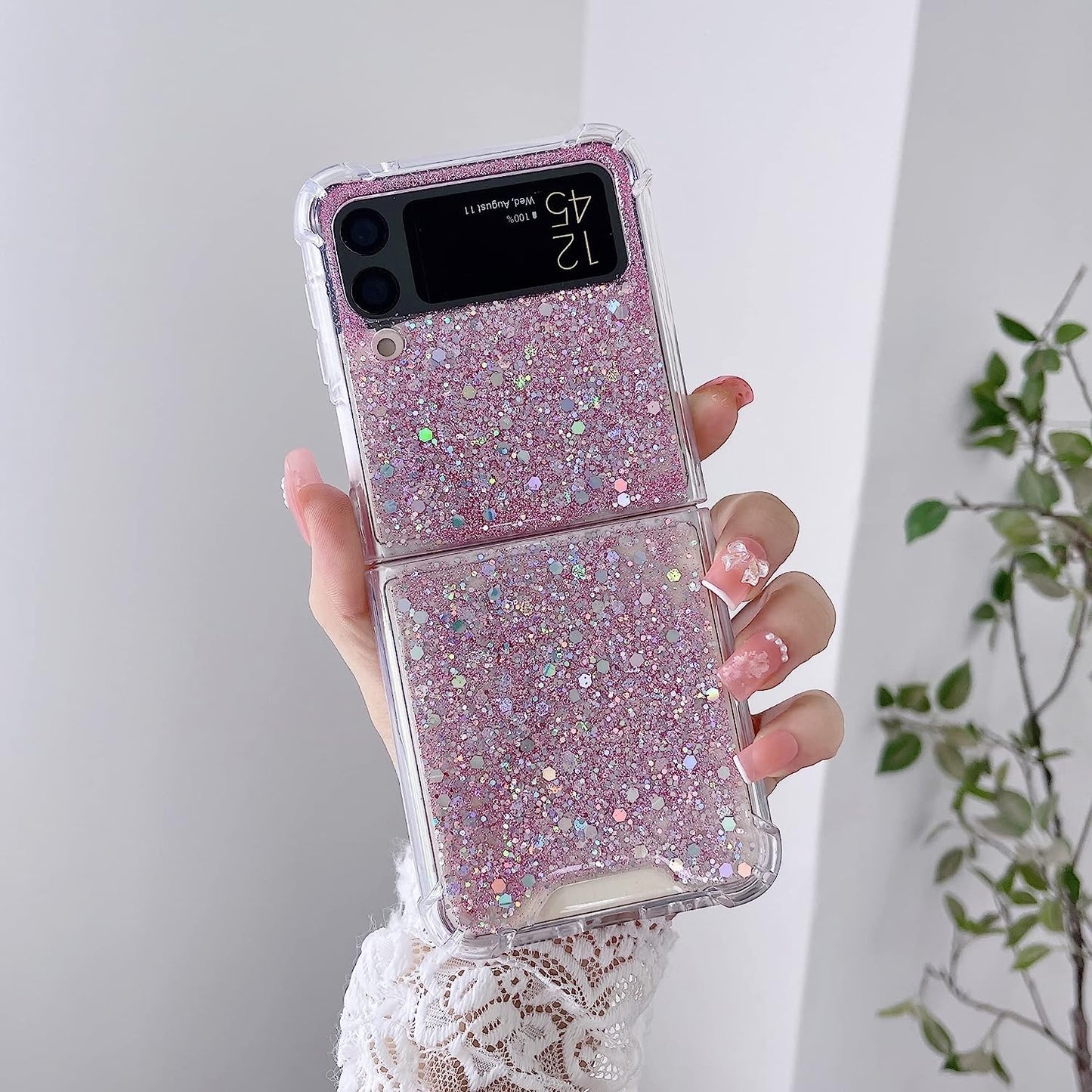 Samsung Galaxy Z Flip 3/4/5/6 Clear Case, Soft Clear Flexible Rubber Glitter Sparkle Case Corners Shockproof Protective Cover