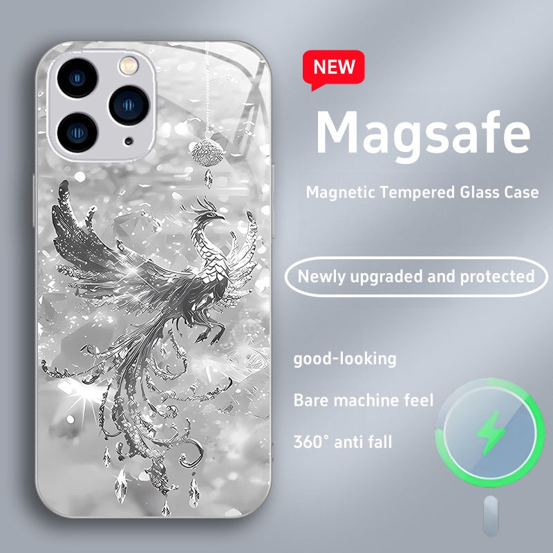 Shiny Phoenix Magsafe Tempered Glass Phone Case