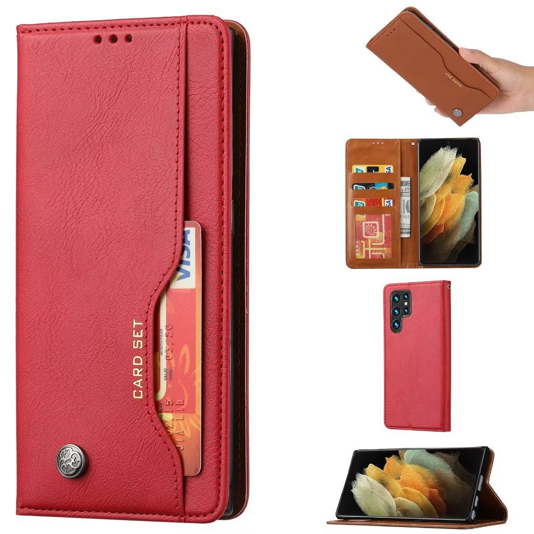 Luxurious Leather Texture Card Wallet Flip Magnetic Protective Case For Samsung