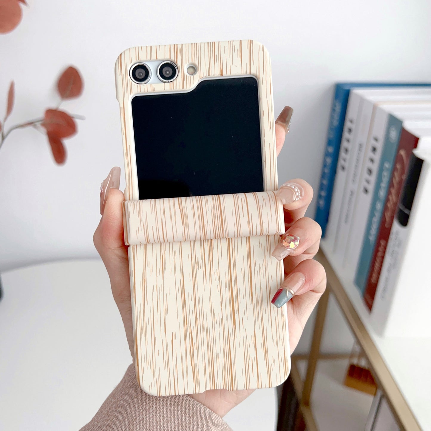 Simple Wood Grain Folding Screen Case For Samsung Z Flip3/4/5