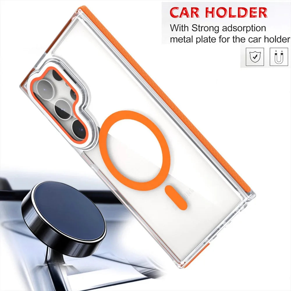 2025 New Transparent Phone Case for Samsung Galaxy S25/S24/S23/S22 Ultra Magnetic Bracket Cover