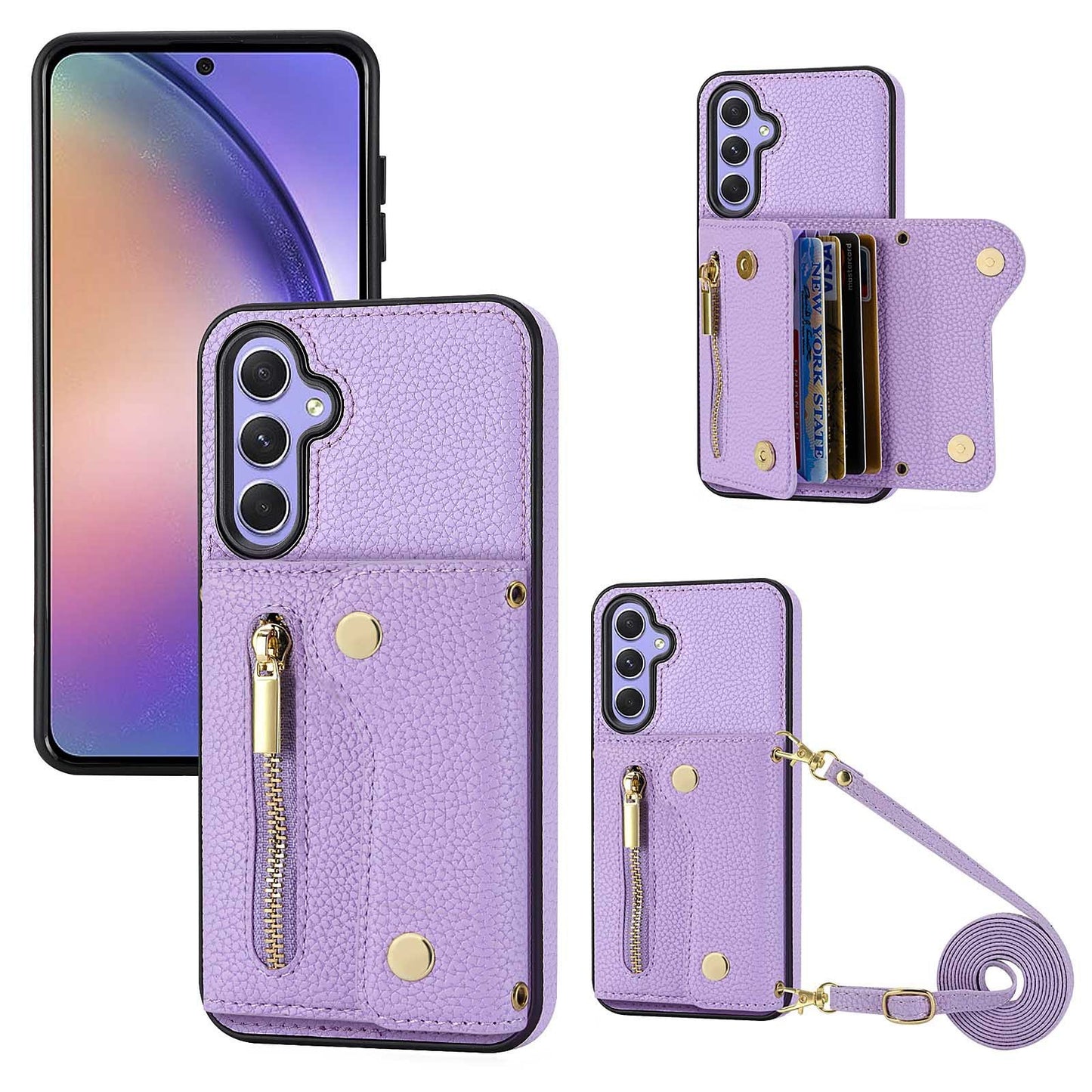 Accordion Zipper Card Holder Crossbody Phone Case For Samsung A55