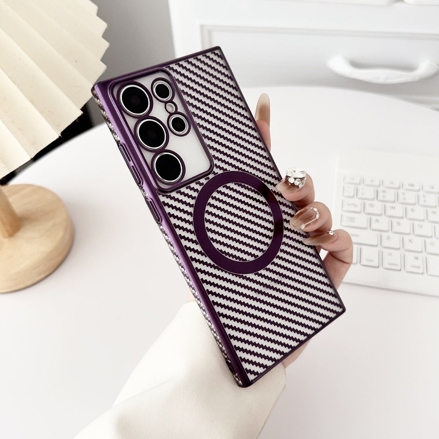 6D Plating Phone Case - Carbon Fiber Pattern Magnetic Large Hole Protective Case