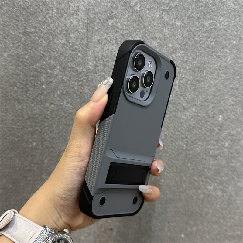 Premium Solid Color Phone Case with Built-in Stand, Enhanced Drop Protection & Raised Edges for Camera and Screen