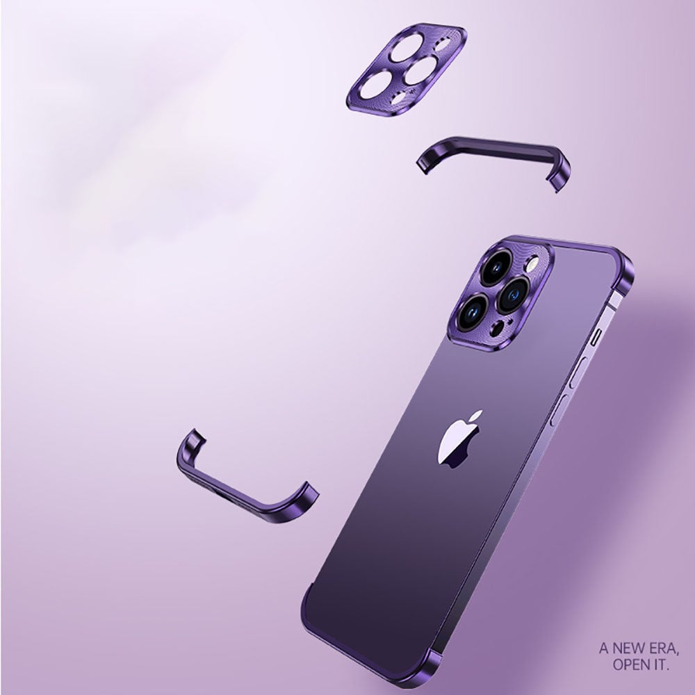Metal Corner Pad True Frameless Anti-Fall Phone Case For iPhone for IPhone 16 15 14 13 12 Pro max plus