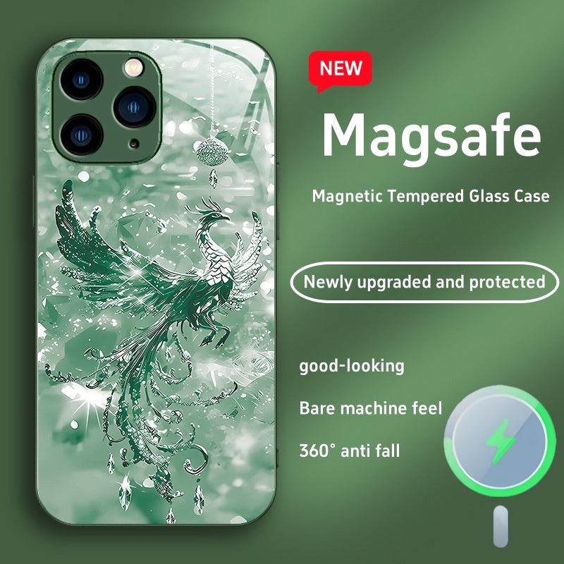 Shiny Phoenix Magsafe Tempered Glass Phone Case