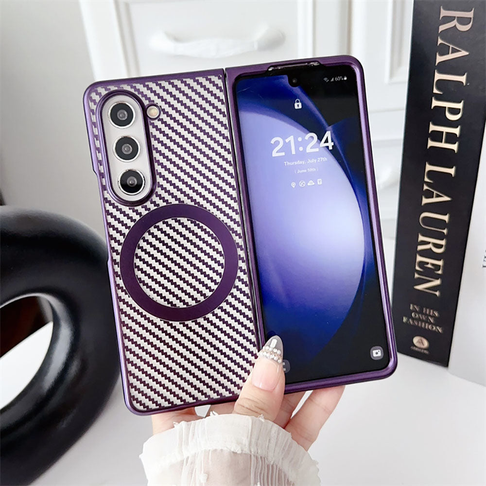 Newest Electroplating Transparent Carbon Fiber Pattern Magnetic Folding Phone Case For Samsung Galaxy Z Fold