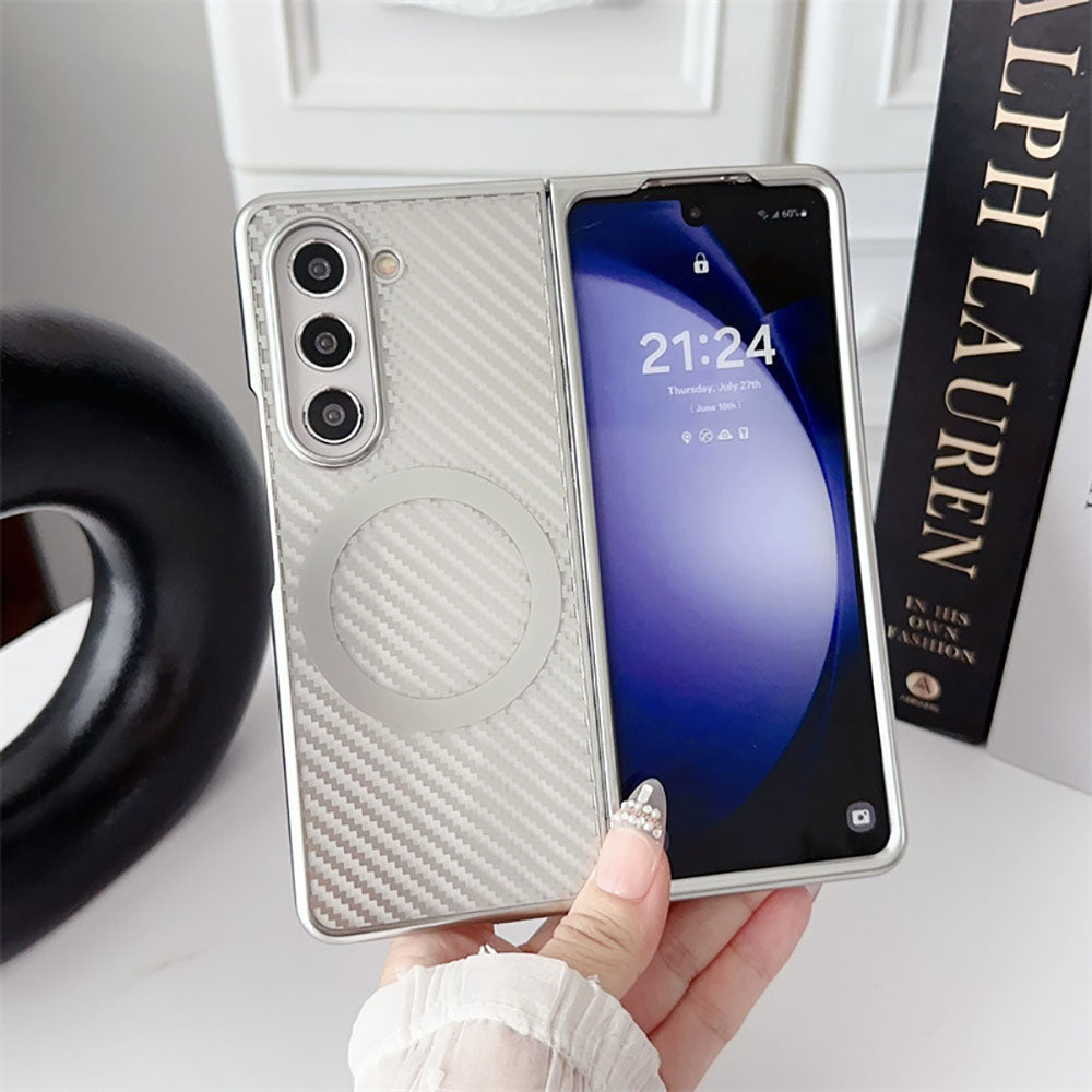 Newest Electroplating Transparent Carbon Fiber Pattern Magnetic Folding Phone Case For Samsung Galaxy Z Fold