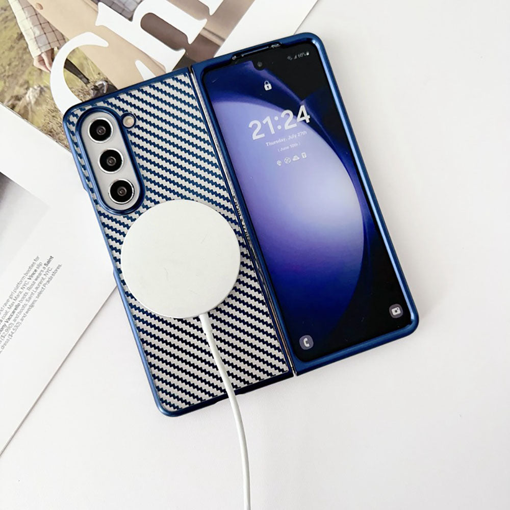 Newest Electroplating Transparent Carbon Fiber Pattern Magnetic Folding Phone Case For Samsung Galaxy Z Fold