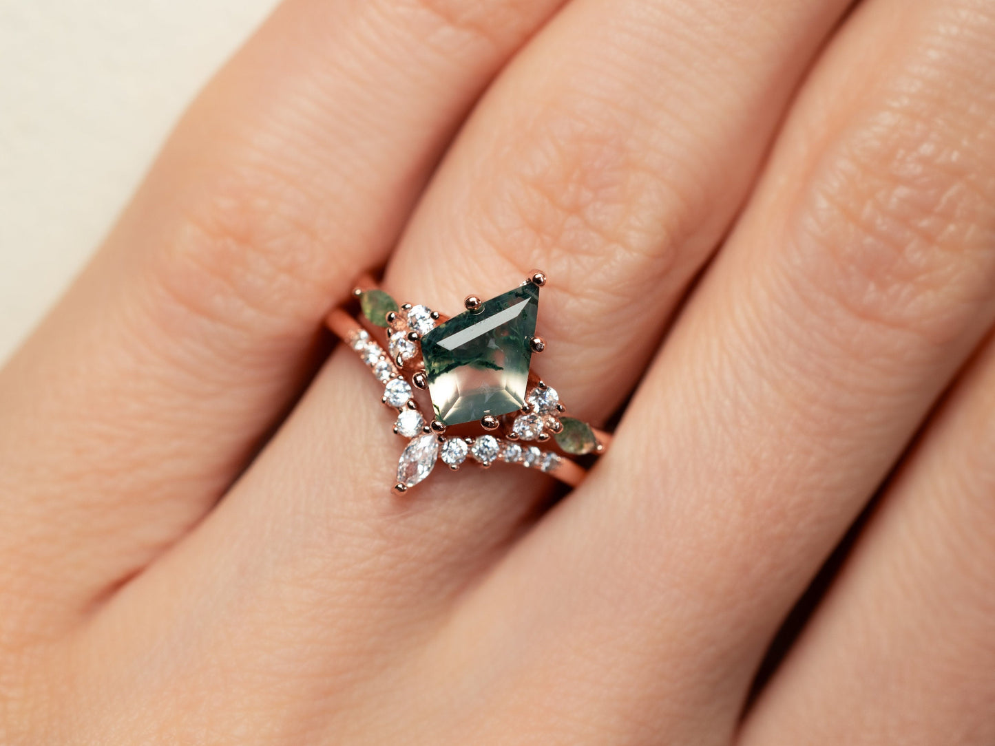 Evergreen Meadow - Natural Moss Agate Ring, Kite Ring