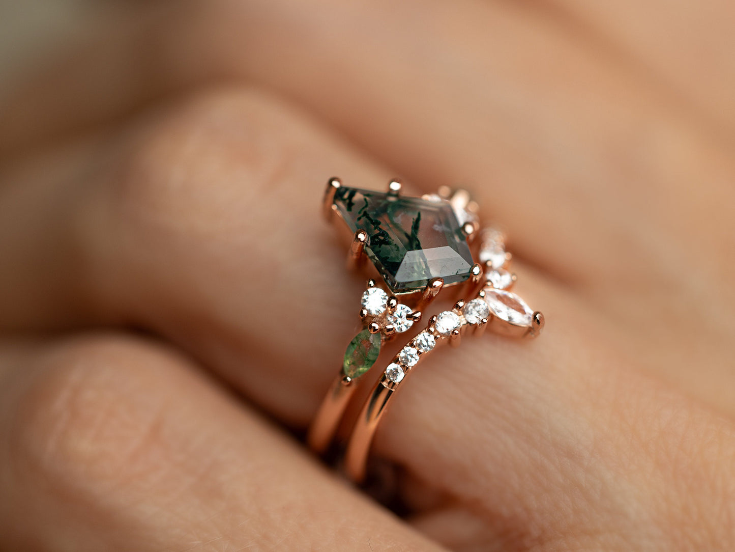 Evergreen Meadow - Natural Moss Agate Ring, Kite Ring