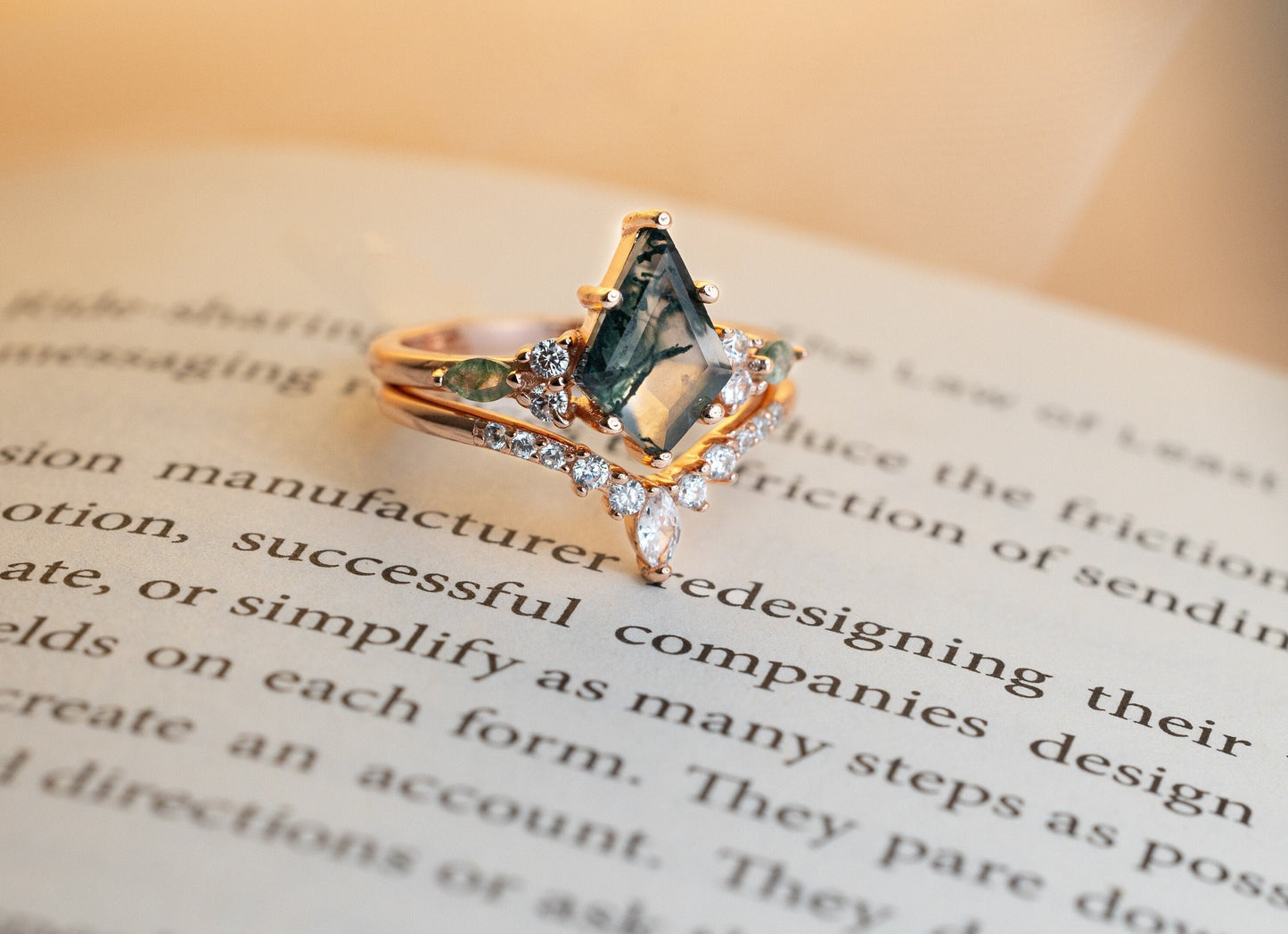 Evergreen Meadow - Natural Moss Agate Ring, Kite Ring