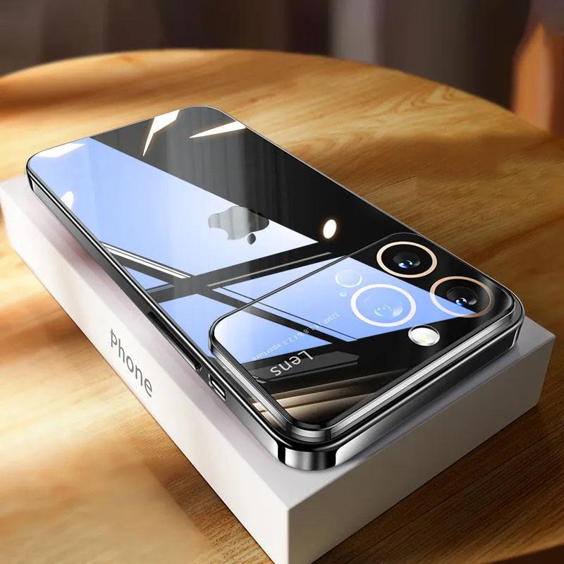 Luxury Plating Clear Hard PC Glass Lens Camera Protection Case For iPhone 15 Series