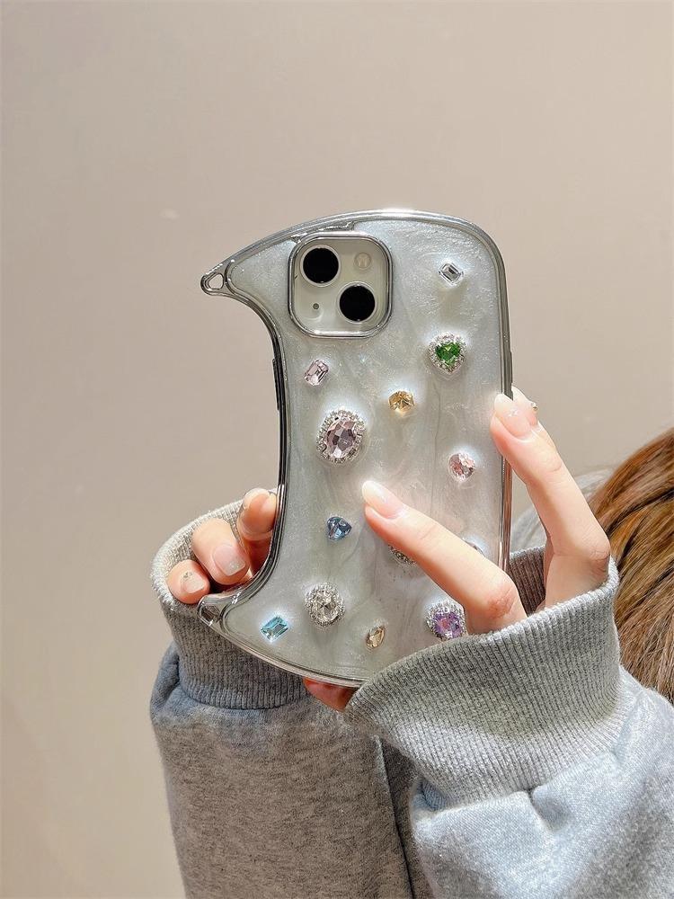 Luxury 3D Gemstone Apple Phone Case Handbag with Strap Drop Protection Cover