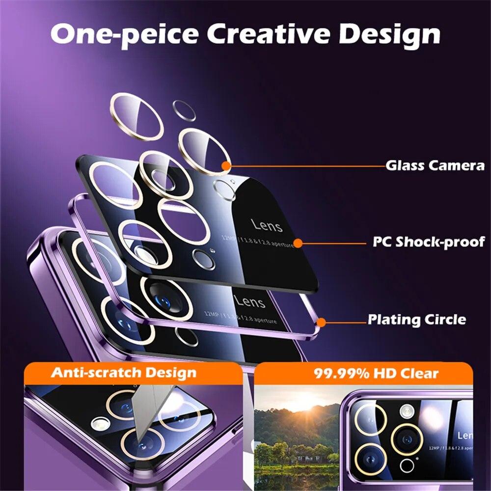 Luxury Plating Clear Hard PC Glass Lens Camera Protection Case For iPhone 15 Series