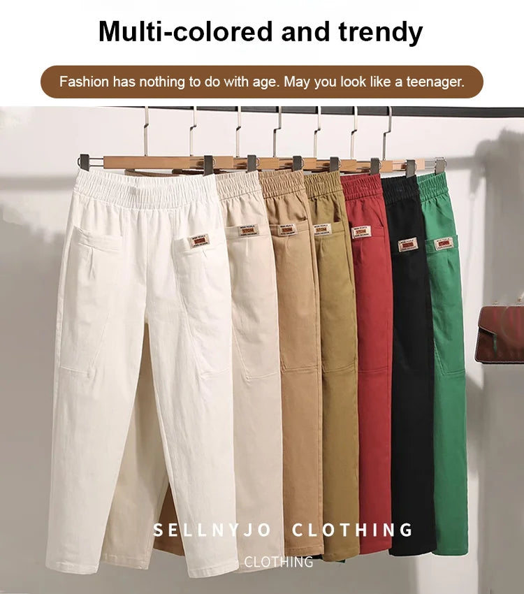 Women's cotton trousers with elastic waistband